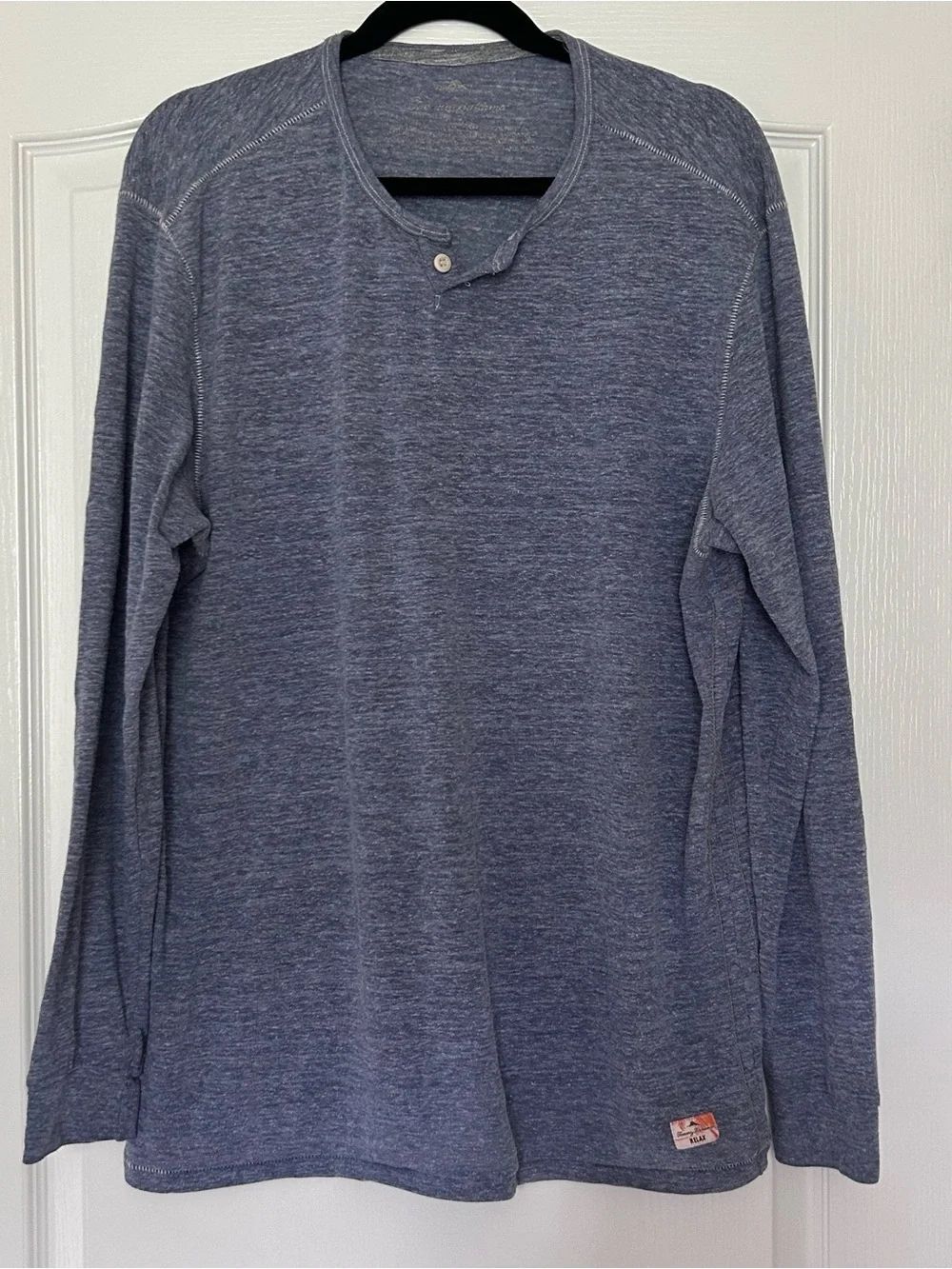 Tommy Bahama Men's Long-Sleeve Henley - Heather Navy Size Large Cotton
